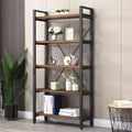 5 Tier Bookcase, Solid Wood Bookshelf Rustic Vintage Industrial Etagere Bookcase, Metal and Wood Free Vintage Bookshelf, Retro Brown (5-Tiers)