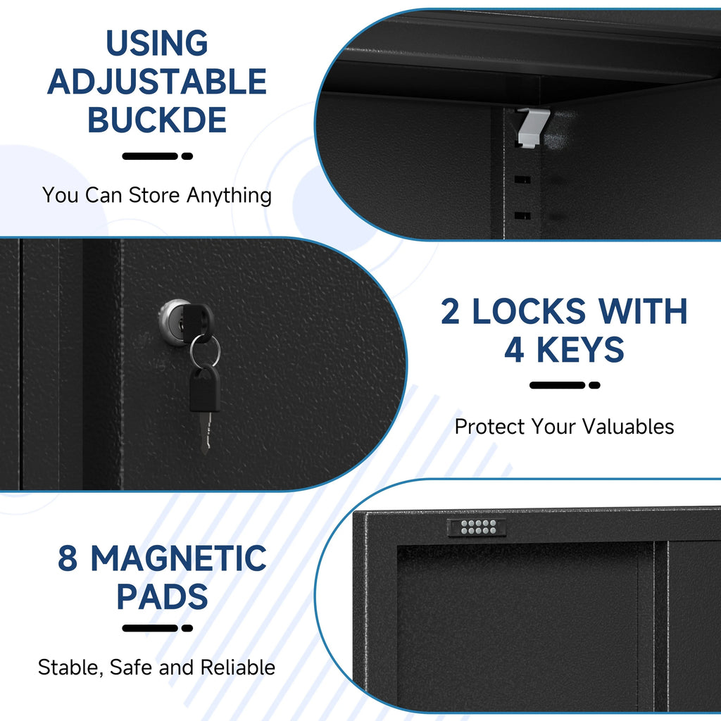 Metal Storage Cabinet with Wheels,Tool Storage Cabinet with Doors and Shelves Adjustable,Heavy Duty Garage Storage Cabinet,Steel Locking Storage Cabinet for Garage/Warehouse/Office/School/Home-Black