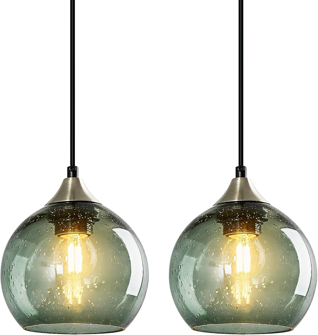Amber Pendant Lights Kitchen Island 3 Pack, 5.9 in Seeded Glass Globe