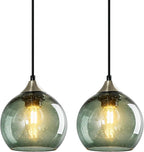 Amber Pendant Lights Kitchen Island 3 Pack, 5.9 in Seeded Glass Globe