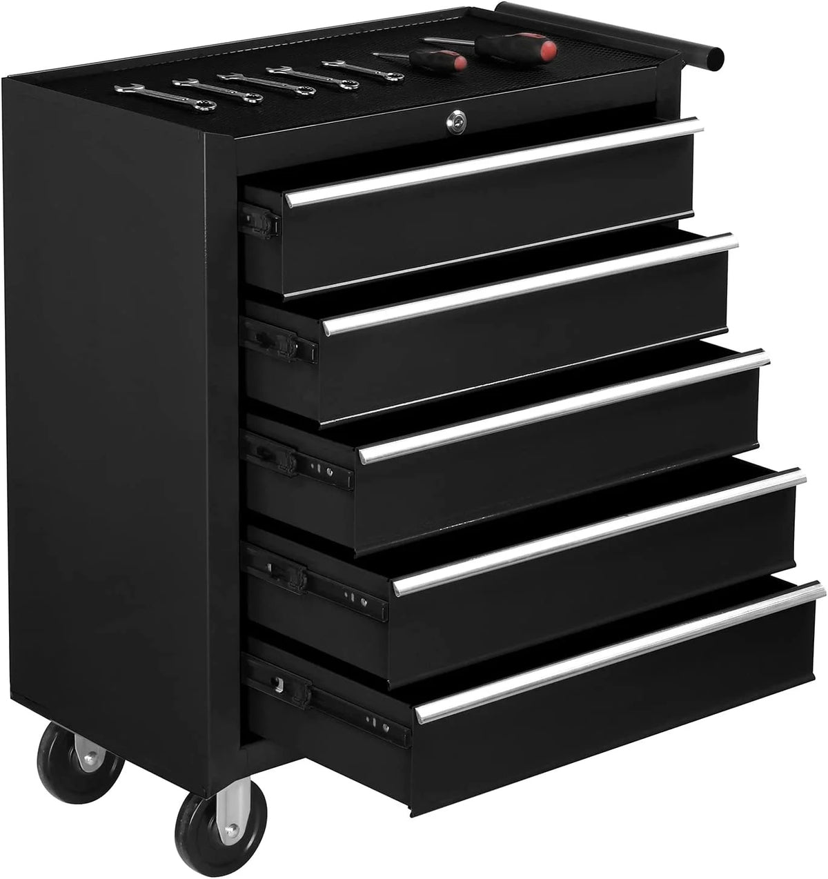 TUFFIOM 5-Drawer Rolling Tool Chest with Lock & Key, Tool Storage Organizer Box Cabinet with Wheels