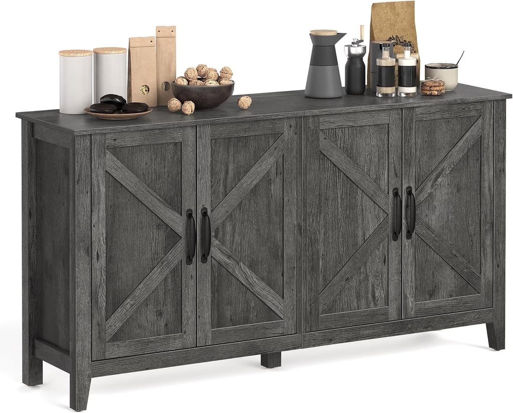 Buffet Cabinet Sideboard Storage Cabinet with Adjustable Shelves for Living Room Rustic Walnut