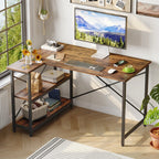 Small L Shaped Computer Desk with Storage Shelves, Compact Corner Workstation for Home Office and Study