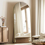 Arched Full Length Wood Floor Mirror, Full Body Standing and Wall Mounted Mirror for Bedroom, Living Room and Home Decor