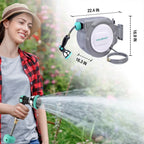 HAUSHOF 1/2" x 100 ft Retractable Garden Hose Reel with Automatic Rewind, 10-Pattern Spray Nozzle, Durable High-Pressure Hose, and 180- Swivel Bracket -C Perfect for Watering Gardens, Cleaning Patios