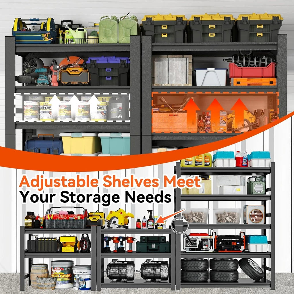 Garage Shelving Units and Storage 5 Tier Adjustable Storage Shelves Heavy Duty Metal Shelving Utility Industrial Shelving Rack for Garage Warehouse Pantry Basement,Black