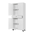 STANI Metal Garage Storage Cabinets with Drawer, 4 Doors Tool Storage Cabinet with 2 Adjustable Shelves, 73"H Rolling Steel Locking Cabinet for Garage Utility Room Home Office (Black, 4 Wheel)
