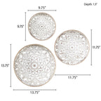 3-Piece Distressed White Floral Carved Wood Wall Decor Set, Vintage Medallion Hanging Art for Home Decoration