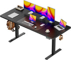 55 x 28 Large Electric Standing Desk, Height Adjustable Computer Desk, 27.6" Deep Desktop, Stand up Gaming Office Desk with 2 Hooks, 3 Preset Heights, for Home Office, Rustic Brown