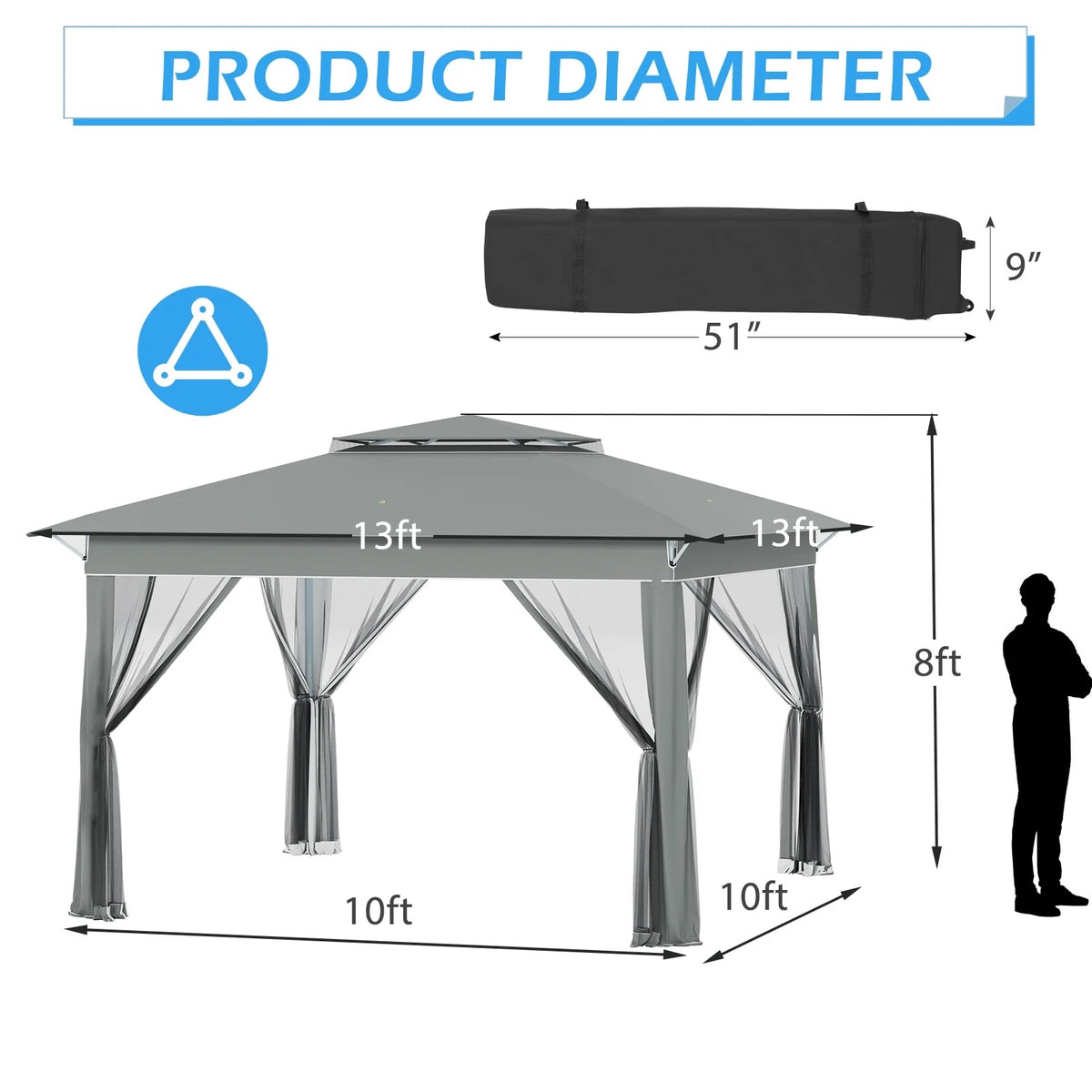 AVAWING 12x12 ft Outdoor Pop-up Canopy Party Tent Easy Setup Patio Wedding Tent, Khaki