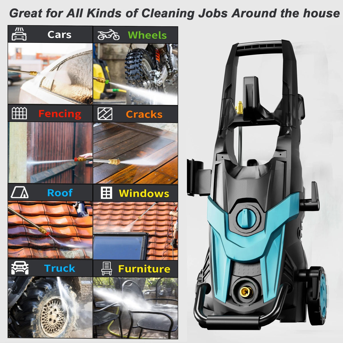 FOTING Electric Pressure Washer, 4500 PSI 3.2 GPM Power Washer with 4 Quick Connect Nozzles, High Pressure Cleaning Machine with Foam Cannon for Cars/Fences/Driveways/Patios/Home Cleaning