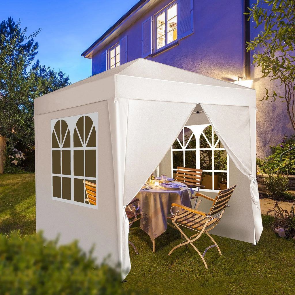 6.5x6.5ft Pop Up Canopy Tent - Instant White Gazebo w/ 4 Sidewalls, UPF 50+ & Carry Bag, 42 sq ft Shade for Camping/Patio (200x200cm)