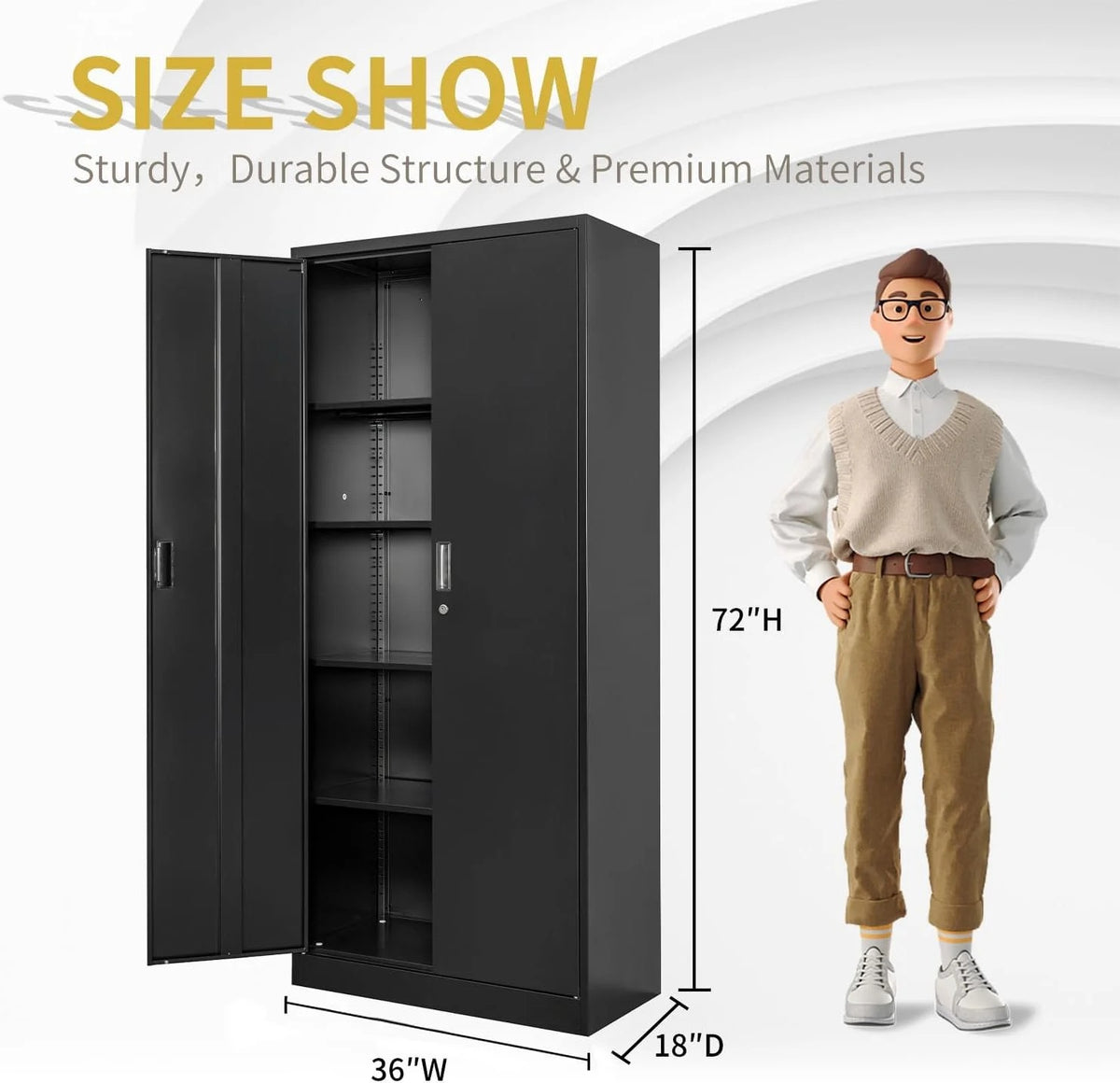 Metal Storage Cabinet, Garage Metal Cabinet with Doors, Adjustable Shelf Height & Steel Lockable Storage Cabinet, Tool Cabinets for Office, Home, Gym, School and Kitchens