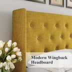 Queen Size Lift Up Storage Bed with Wingback Headboard, Upholstered Platform Bed Frame with Hidden Storage