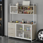 WIAWG Garage Cabinet with 3 Drawers and Metal Mesh Door, Industrial Mutifunctional Tool Storage Cabinet for Warehouse, Basement, Home Office (Walnut)