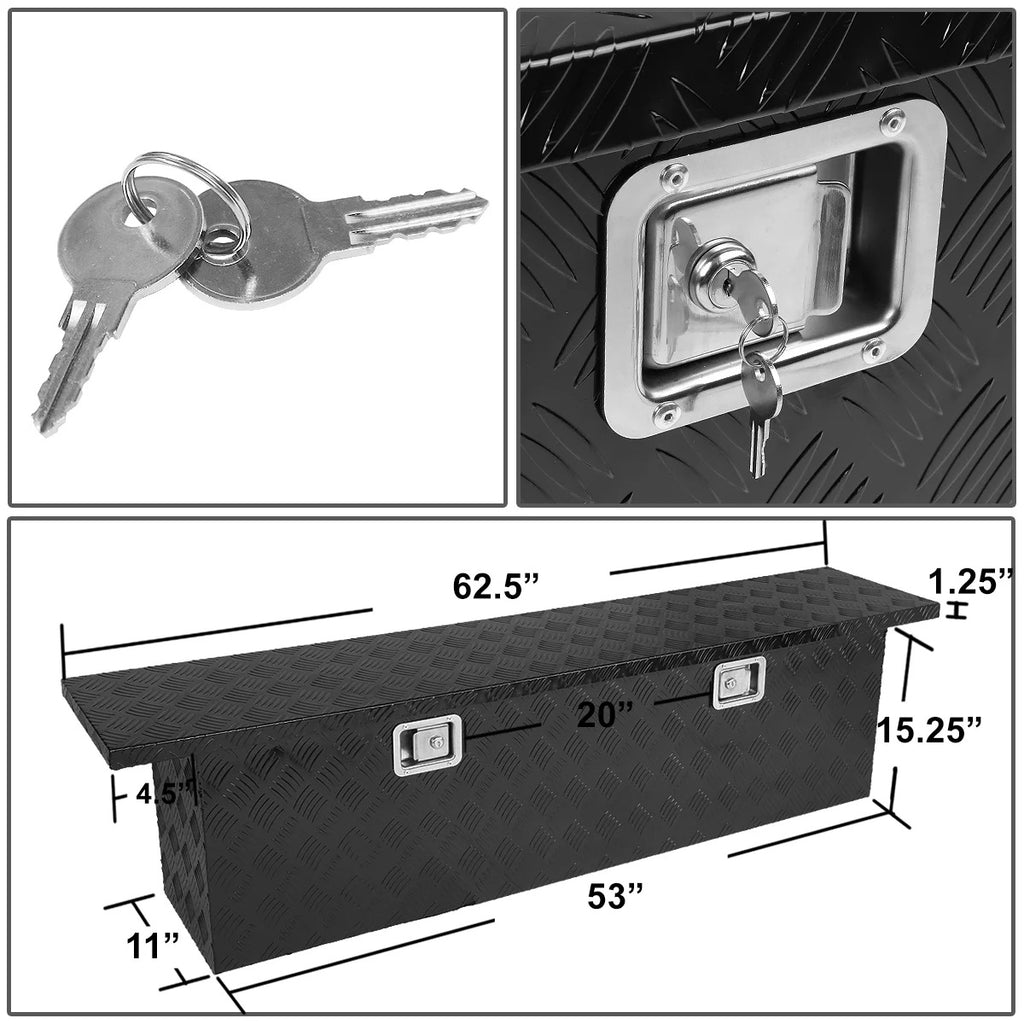 DNA Motoring 63"x 12"x16.5" Aluminum Pickup Truck Bed Trailer Storage Tool Box w/ Key Lock (Black)