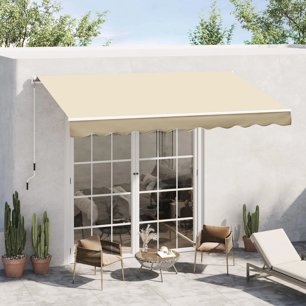 DUOSONG Outsunny 10' X 8' Retractable Awning, Patio Awnings, Sunshade Shelter W/ Manual Crank Handle, Uv & Water-Resistant Fabric And Aluminum Frame For Deck, Balcony, Yard, Beige Beige Aluminum
