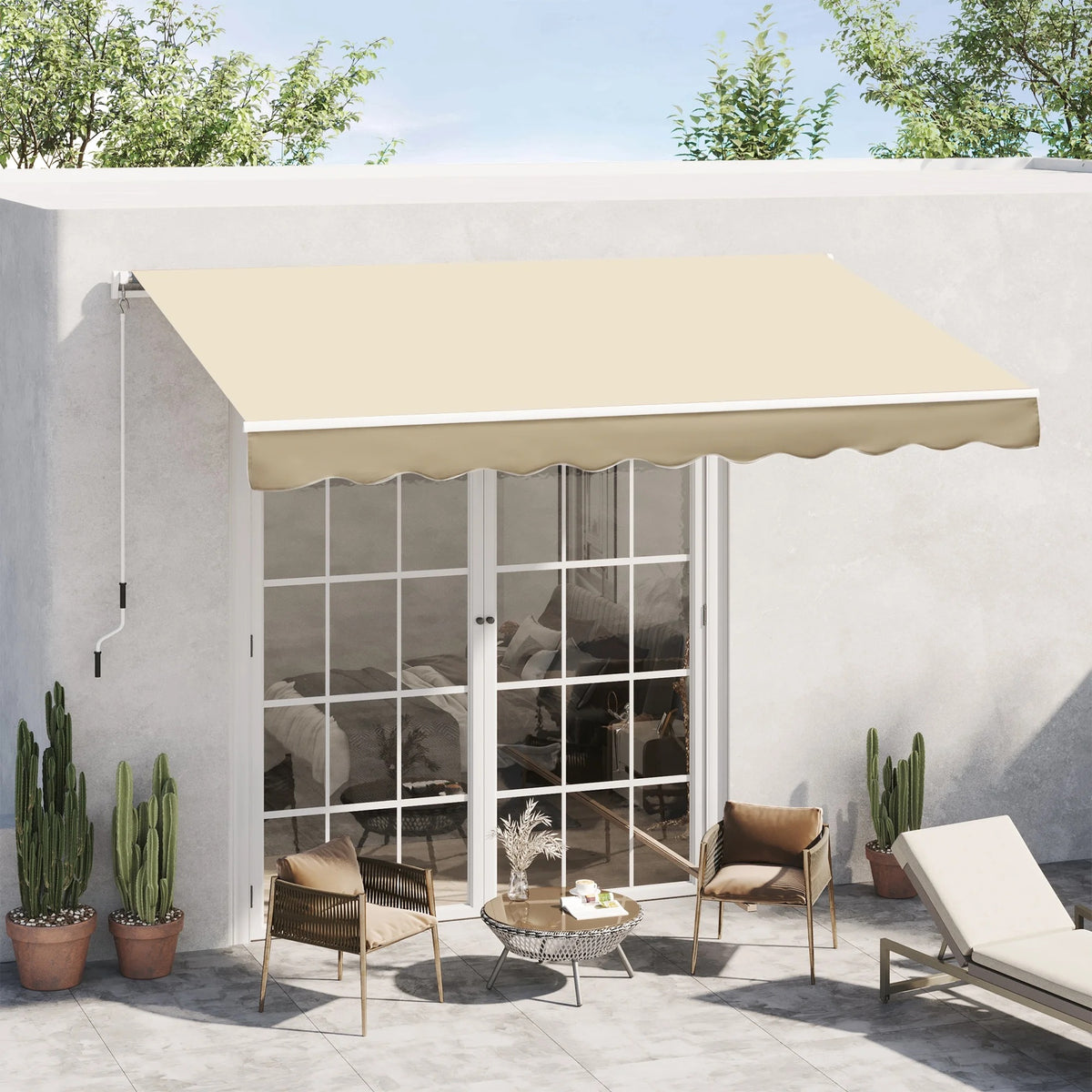 DUOSONG Outsunny 10' X 8' Retractable Awning, Patio Awnings, Sunshade Shelter W/ Manual Crank Handle, Uv & Water-Resistant Fabric And Aluminum Frame For Deck, Balcony, Yard, Beige Beige Aluminum