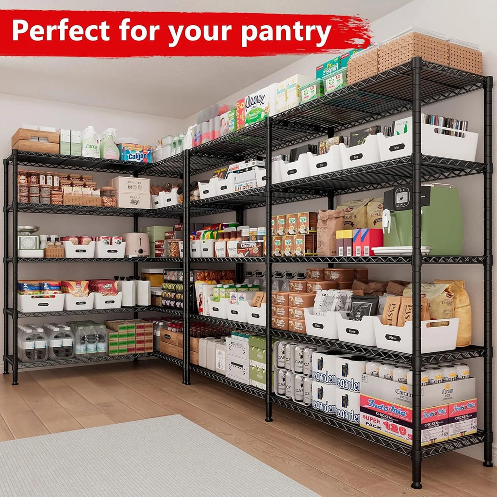 Legooin 72"H Extra-wide Metal Shelves 60"W Storage Rack for Pantry Office Garage Capacity 1500LBS Adjustable Corner Shelving Unit, Black