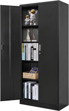 Metal Storage Cabinet, Garage Metal Cabinet with Doors, Adjustable Shelf Height & Steel Lockable Storage Cabinet, Tool Cabinets for Office, Home, Gym, School and Kitchens