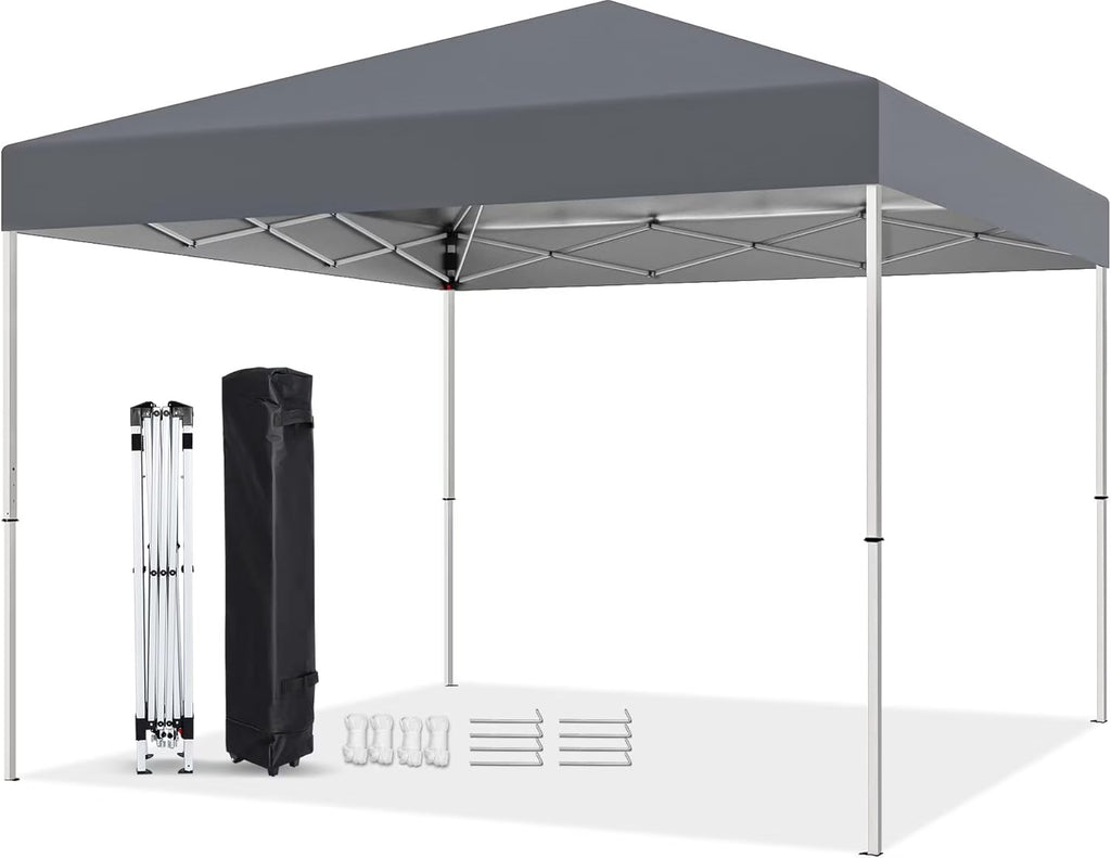 10 X 10ft Pop Up Canopy Tent Easy Set up Outdoor Instant Straight Legs Portable Gazebo Shelter with Wheeled Bag for Camp Beach Patio and Garden (Grey)