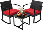 3 Pieces Outdoor Furniture Set, Patio Bistro Rocking Chairs with Glass Coffee Table for Pool, Beach, Backyard, Balcony, Porch, Deck, Garden, Black