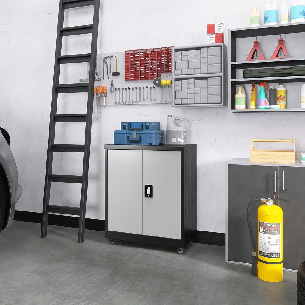 Garage Storage Cabinets Wall Mounted, 28-H Wall Cabinet Storage for Tools, Metal Cabinets with Doors and Shelves, Locking Wall Cabinet, Floating Garage Tool Cabinet for Warehouse