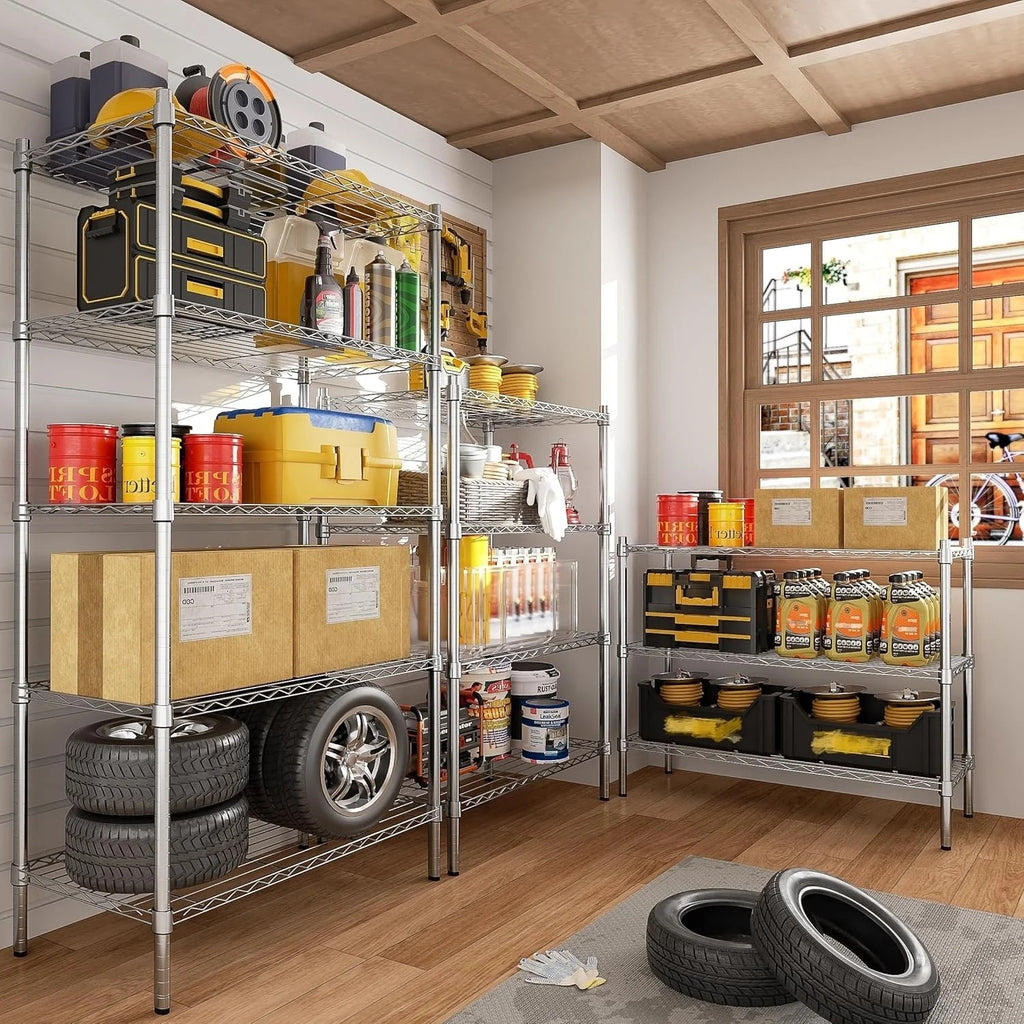 3-Shelf Storage Wire Shelves Heavy Duty 3 Tiers Standing Shelving Units Adjustable Metal Organizer Wire Rack, Chrome