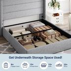 Queen Size Lift Up Storage Bed with Wingback Headboard, Upholstered Platform Bed Frame with Hidden Storage