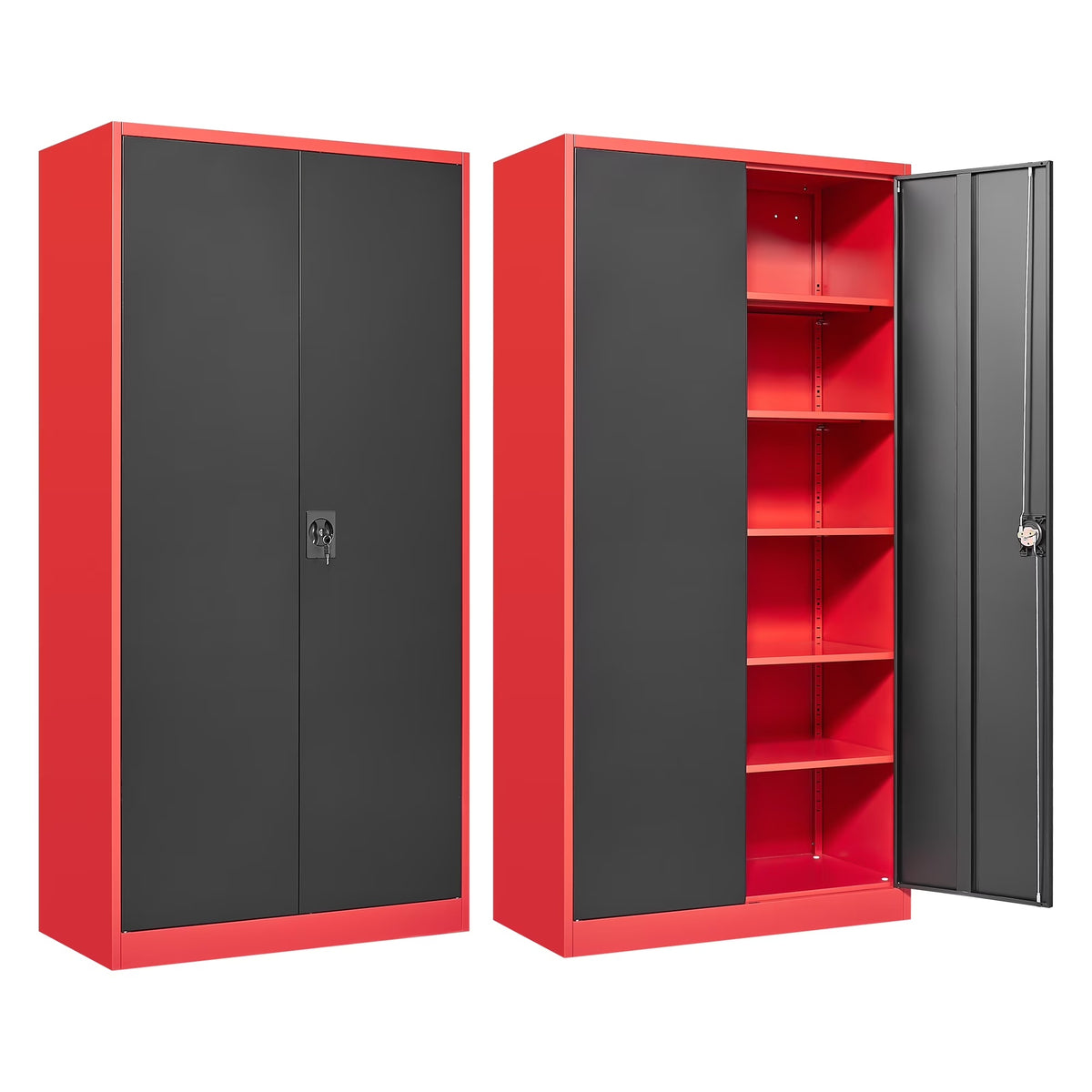 AUHUP 71" Metal Cabinet with 5 Adjustable Shelves, Garage Storage Cabinets with Locking Doors,Tool Storage Cabinet for Home Office,Warehouse,Workshop(Red Black)