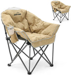 Oversized Padded Camping Chair with Adjustable Cup Holder,Beige(2 Pack)