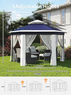 13x13 Gazebo Outdoor Canopy Shelter,Instant Patio Gazebo Sun Shade Canopy Tent with 6 Zippered Mesh Netting and Strong Steel Frame for Lawn,Garden,Backyard,Deck Party