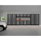 NewAge Products Bold Series Gray 14 Piece Cabinet Set, Heavy Duty 24-Gauge Steel Garage Storage System, LED Lights Included