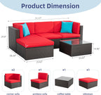 5-Piece All-Weather Patio Furniture Set with Ottoman, Outdoor Wicker Conversation Sofa Set with Cushions for Garden, Deck & Backyard