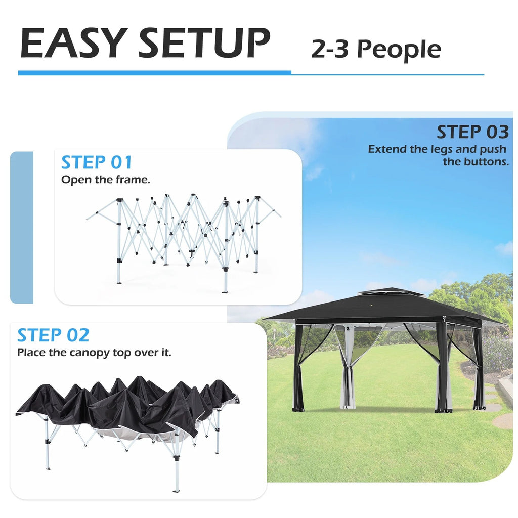 AVAWING 12x12 ft Outdoor Pop-up Canopy Party Tent Easy Setup Patio Wedding Tent, Khaki