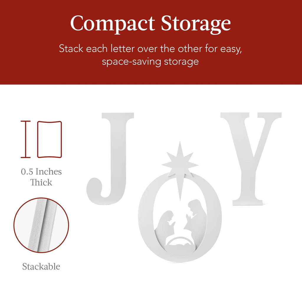 Best Choice Products 46in Outdoor JOY Christmas Nativity Decoration w/ Weather Resistant PVC, Ground Stakes - Red/White
