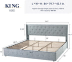 Queen Size Lift Up Storage Bed with Wingback Headboard, Upholstered Platform Bed Frame with Hidden Storage