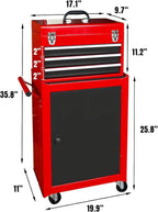 HPDAVV Detachable 3 Drawer Tool Chest Large Storage Cabinet and Adjustable Shelf Red