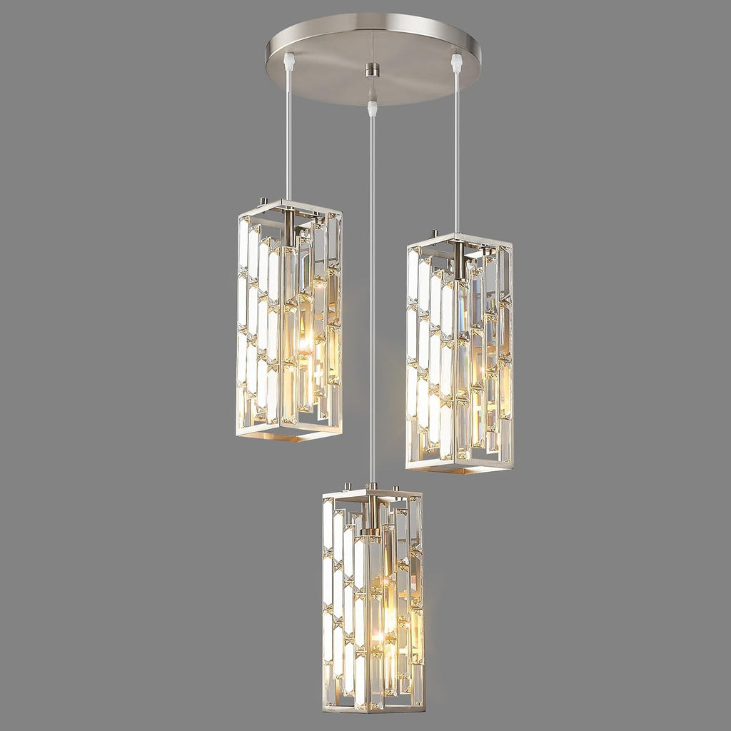 Black Pendant Lighting, Modern Pendant Light, Mini Crystal Chandeliers, Adjustable Pendant Light Fixture for Kitchen Island, Dining Room & Bedroom (3 Pack)