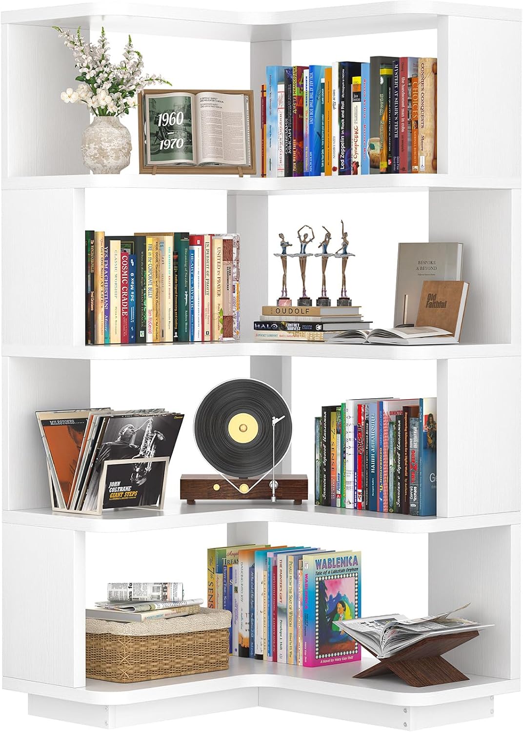 Corner Book Shelf, 6-Shelf L Shaped Corner Bookshelf with Baffle