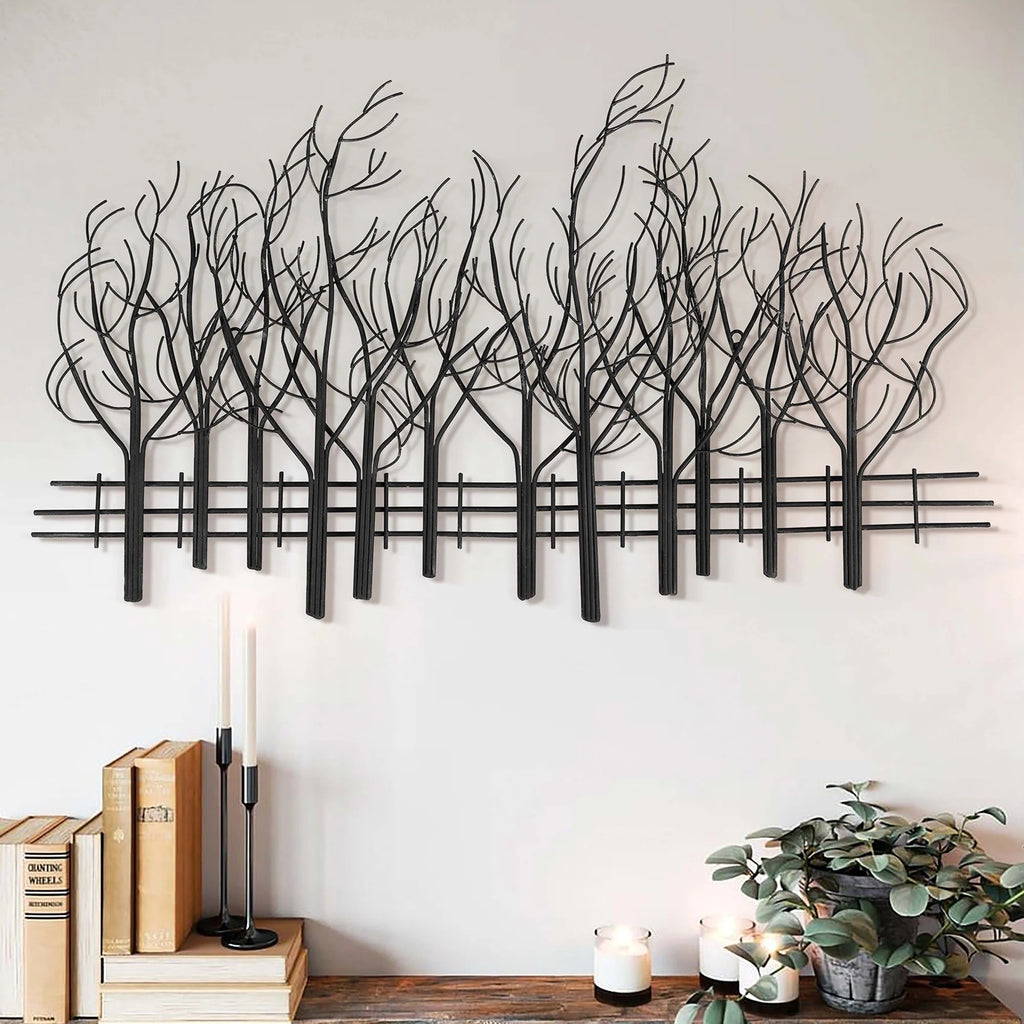 Black Metal Tree Wall Decor, Modern Forest Design Wall Art Sculpture for Living Room, Bedroom and Home Decoration