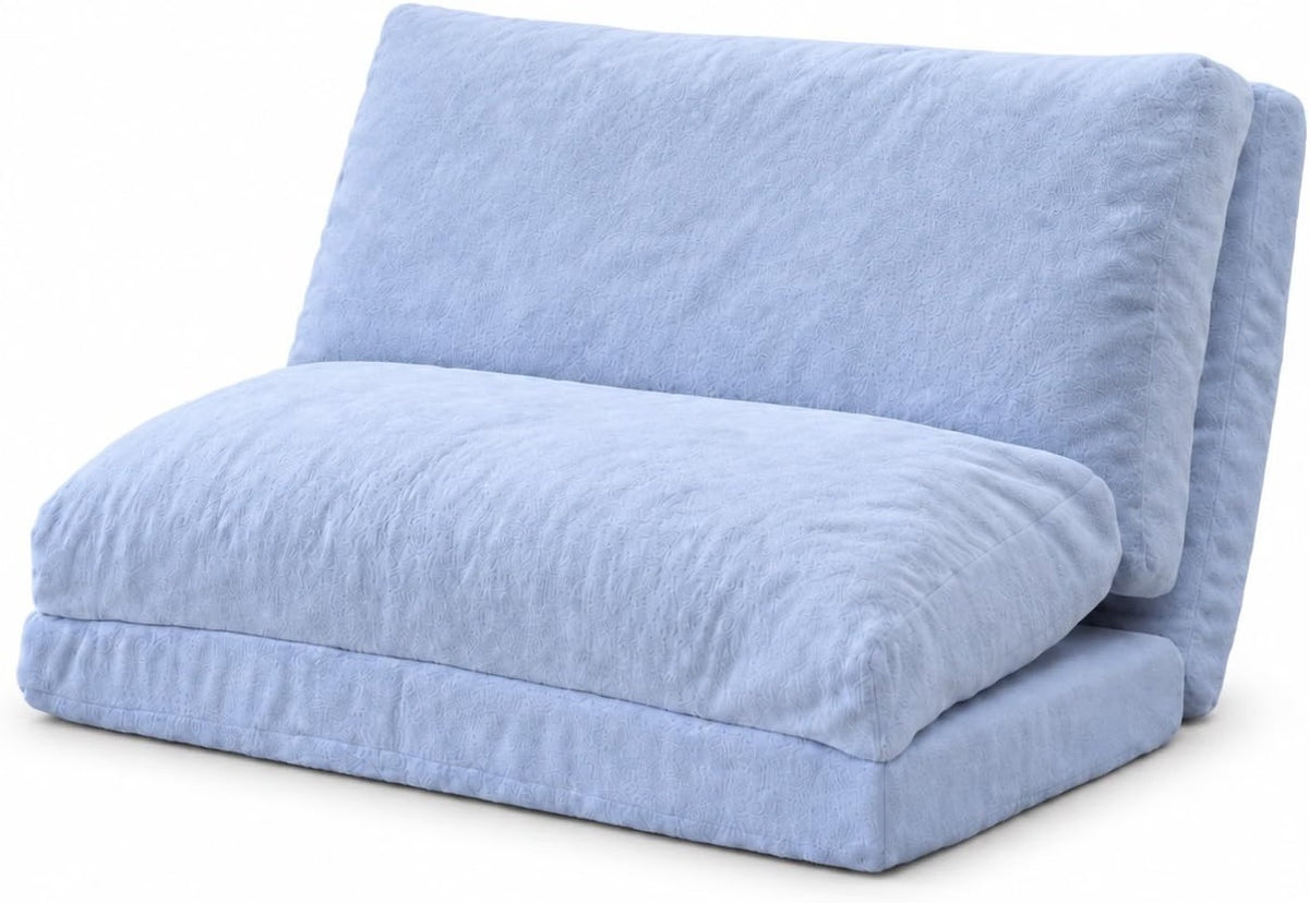 Folding Mattress Sofa Bean Bag Bed, Foam Filling Folding Mattress Sofa, Includes Removable and Machine Washable Cover, Soft Premium Faux Fur, Medium, Blue