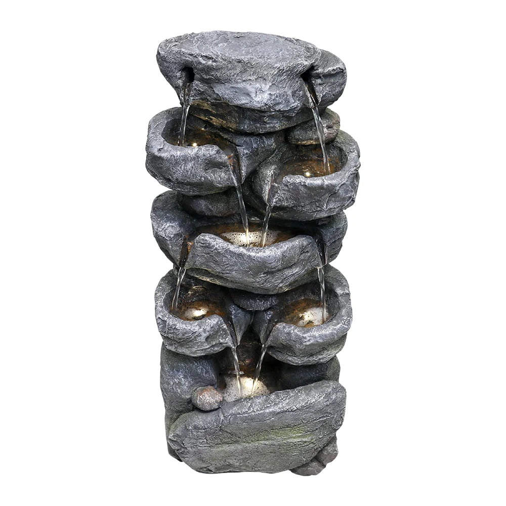 chrismas clearnace-?Stacked Rock Fountain with LED Lights - Outdoor Water Fountains Cascading Floor Water Feature Art Decor for Garden,Pation, Deck, Porch