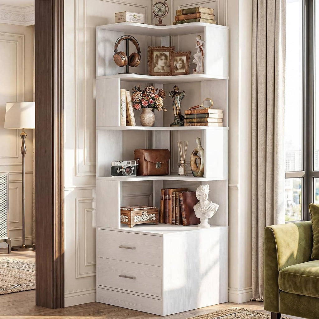 Corner Book Shelf, 6-Shelf L Shaped Corner Bookshelf with Baffle