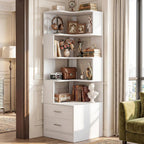 Corner Book Shelf, 6-Shelf L Shaped Corner Bookshelf with Baffle