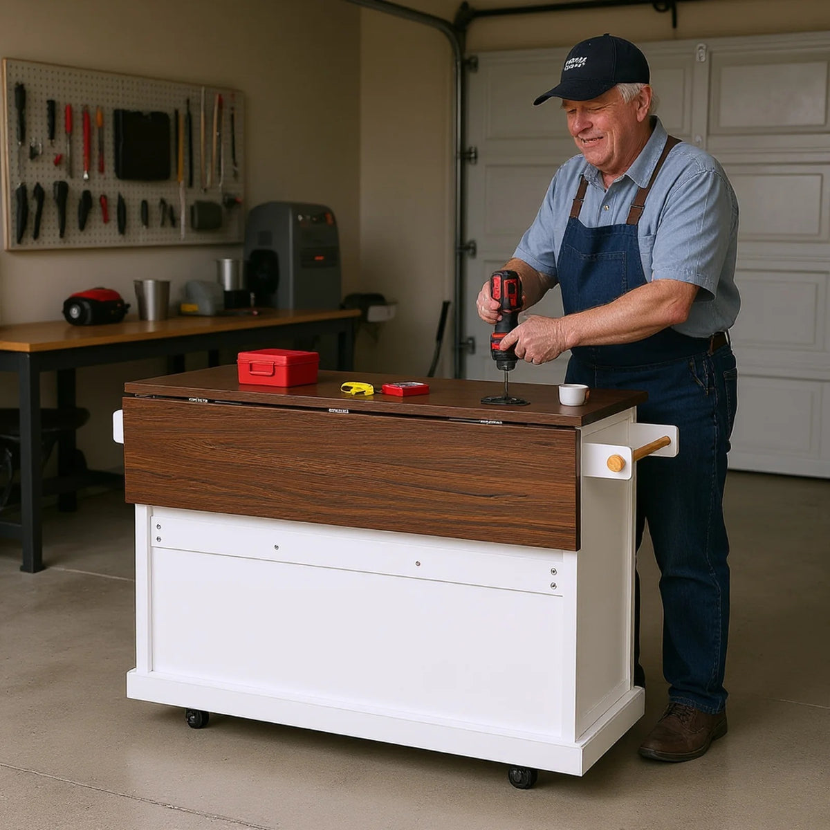 Homy Casa Rolling Garage Storage Cabinet with Drop Leaf, Charging Station for Office Gym, School