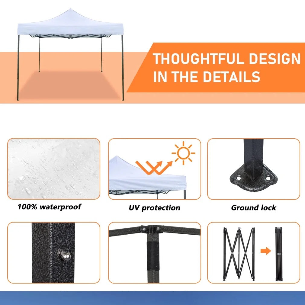 CL.HPAHKL 10' x 10'  Outdoor Pop Up Canopy Tent with Wheeled Bag, Outdoor Shade Tent for Party One Push Patio Tent Canopy Instant Slant Leg Conopy for Backyard Outdoor Patio and Lawn