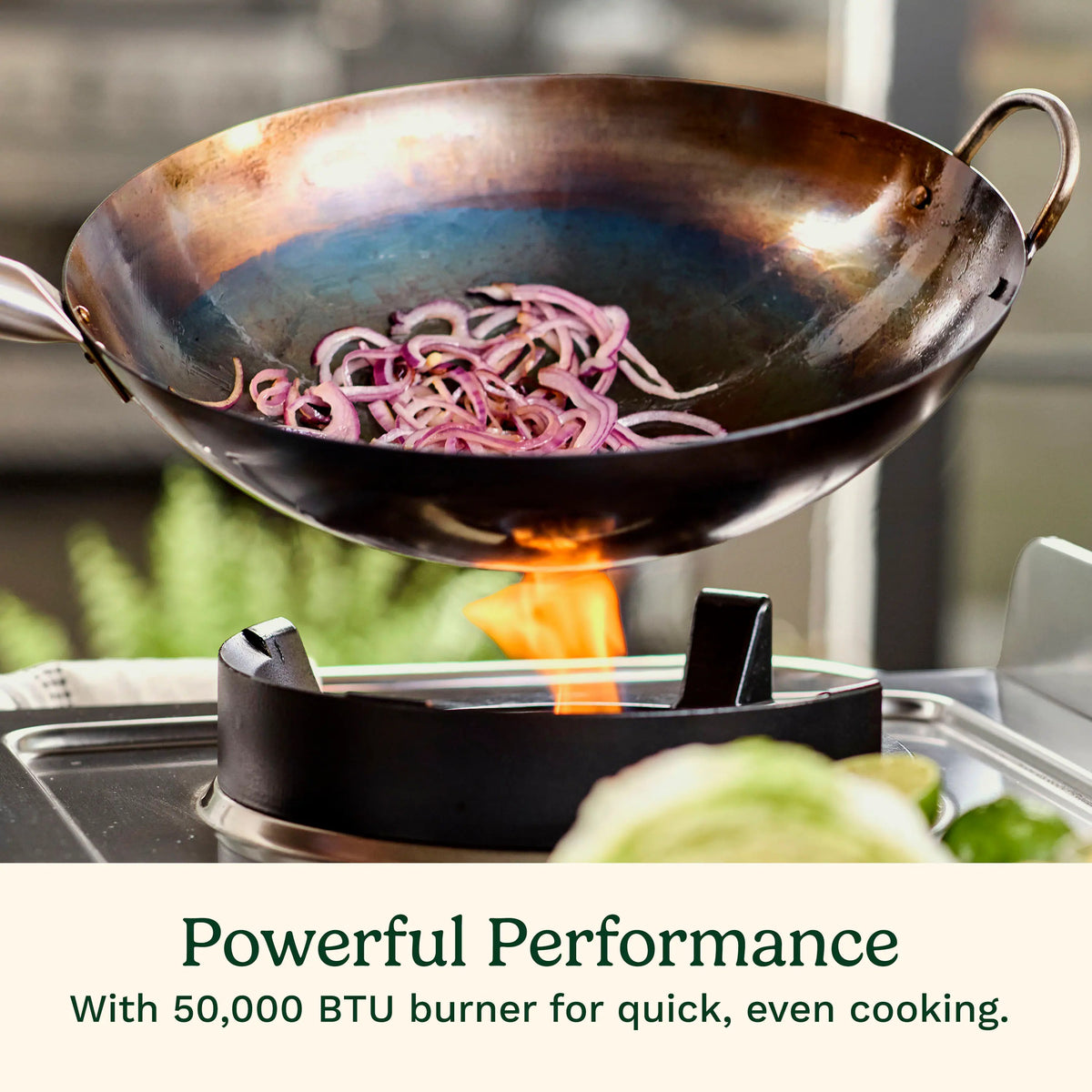 Outdoor Wok Station, 50,000 BTU Propane Outdoor Wok Burner w Prep Table, 14 Carbon Steel Wok for Stir Fry, Searing, BBQ Black