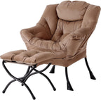 Lazy Chair with Ottoman, Reading Chair with Footrest, Dark Grey
