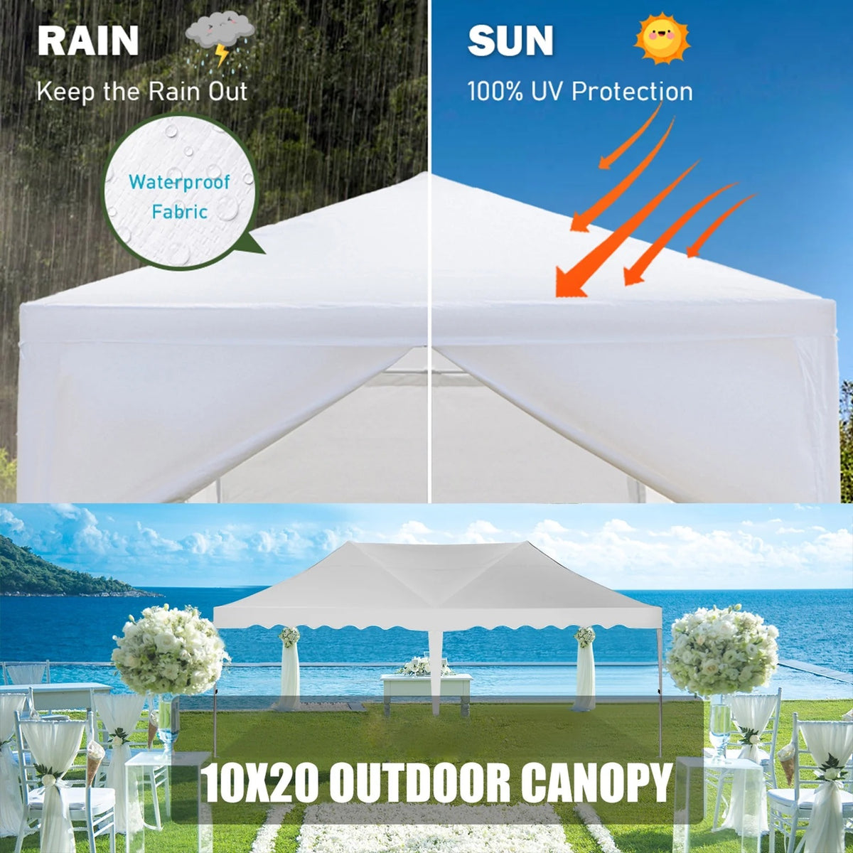 HOTEEL Canopy 10'x20' Pop Up Canopy Tent Heavy Duty Waterproof Adjustable Commercial Instant Canopy Outdoor Party Canopy Parties,Wedding,Outside Patio,Event,Backyard,White